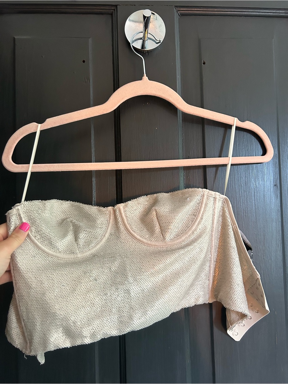 Zara Beige Shimmery Strapless Crop Top